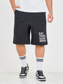 Styli - Mens Black Oversized Athleisure Shorts Cotton