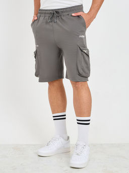 Styli - Mens Grey Oversized Zipper Cargo Shorts Cotton