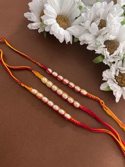 Digital Dress Room - Simple White Rakhi RedYellow Mauli Thread for Raksha Bandhan (Pack of 3)