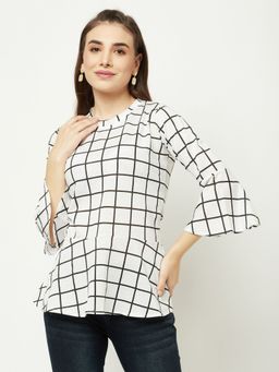 CRIMSOUNE CLUB - Women White Checks Print Peplum Top