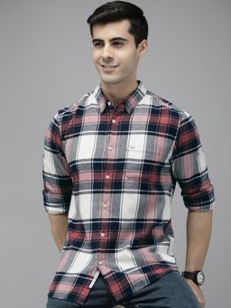 The Bear House - Men Pink Checked Flannel Casual Shirt
