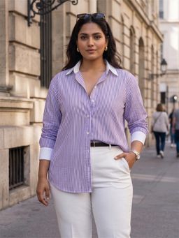 Qurvii - Purple Cotton Stripes Shirt