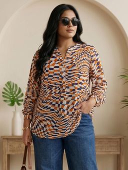 Qurvii - Orange Georgette Geometric Tunic