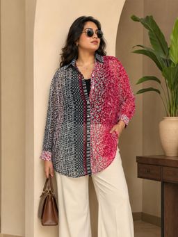 Qurvii - Pink Georgette Leopard Printed Shirt