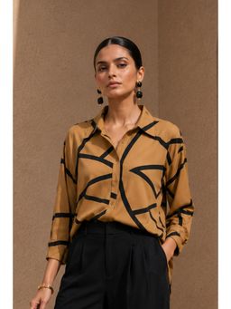 Sheczzar - Dark Beige Linen Printed Shirt
