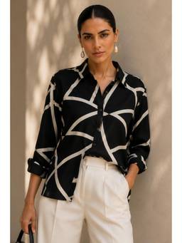Sheczzar - Black Linen Printed Shirt