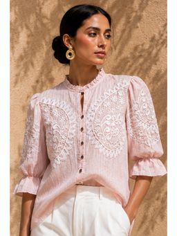 Sheczzar - Pink Cotton Silk Embroidered Shirt