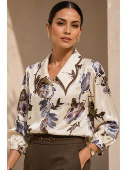 Sheczzar - Ivory Satin Floral Print Shirt