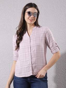 CRIMSOUNE CLUB - Purple Lyocell Checks Print Shirt