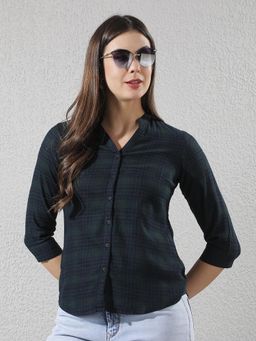 CRIMSOUNE CLUB - Green Cotton Blend Checks Print Shirt