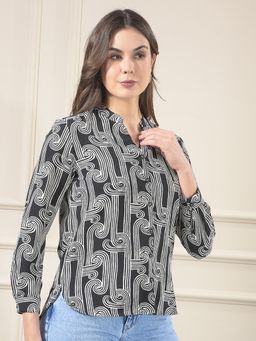 CRIMSOUNE CLUB - Black Polyester Self Design Print Shirt
