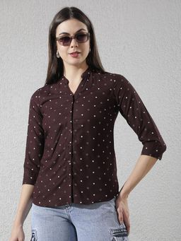 CRIMSOUNE CLUB - Wine Viscose Blend Printed Print Shirt