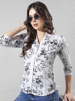 CRIMSOUNE CLUB - Black Viscose Blend Floral Print Shirt