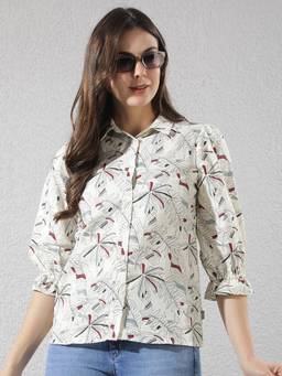 CRIMSOUNE CLUB - Blue Cotton Floral Print Shirt