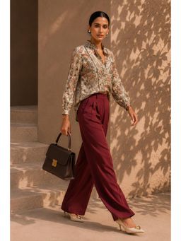 Sheczzar - Cream Satin Floral Print Shirt
