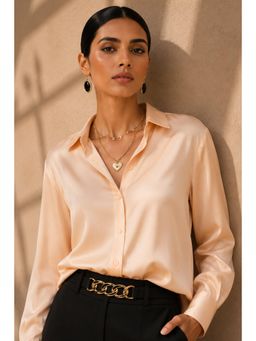 Sheczzar - Peach Royal Luxe Satin Solid Shirt