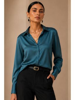 Sheczzar - Teal Royal Luxe Satin Solid Shirt