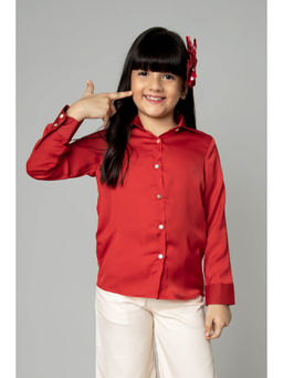 NEOFAA - Girls Solid Red Collar Neck Shirt