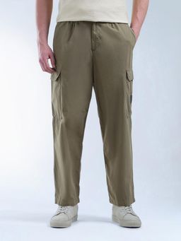 Flying Machine - Loose Fit Solid Twill Cargo- Green