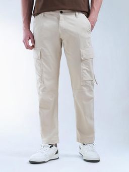 Flying Machine - Relaxed Tapered Fit Twill Cargos- Beige