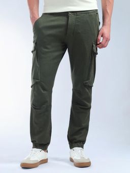 Flying Machine - Solid Relaxed Fit Knitted Joggers- Green