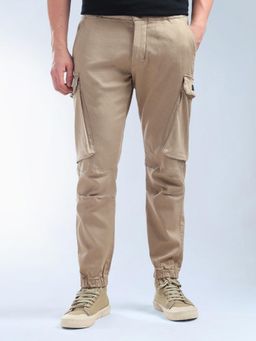 Flying Machine - Solid Relaxed Fit Knitted Joggers- Brown