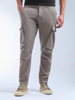 Flying Machine - Solid Relaxed Fit Knitted Joggers- Grey