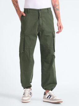 Flying Machine - Mid Rise Textured Cargo Pants- Green