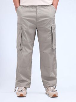 Flying Machine - Relaxed Fit Solid Cargo Trousers- Grey