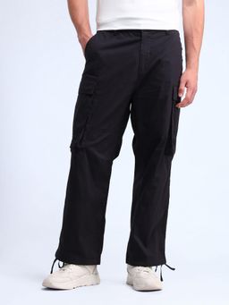 Flying Machine - Mid Rise Relaxed Fit Trousers- Black