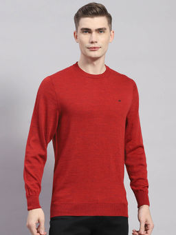 Monte Carlo - Maroon Mix Woven Crew Neck Sweater