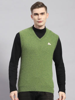 Monte Carlo - Parrot Green Woven V-Neck Sweater