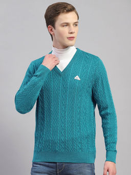 Monte Carlo - Sea Green Woven V-Neck Sweater
