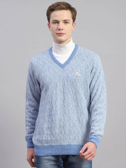 Monte Carlo - Sky Mix Woven V-Neck Sweater
