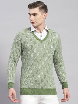 Monte Carlo - Green Woven V-Neck Sweater