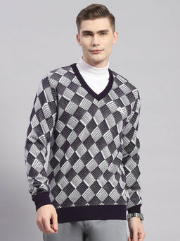 Monte Carlo - Brinjal Woven V-Neck Sweater