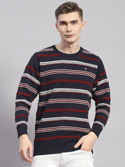 Monte Carlo - Navy Striped Round Neck Sweater