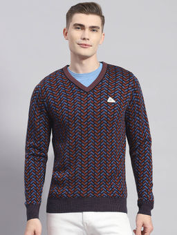 Monte Carlo - Leather Brown Woven V-Neck Sweater