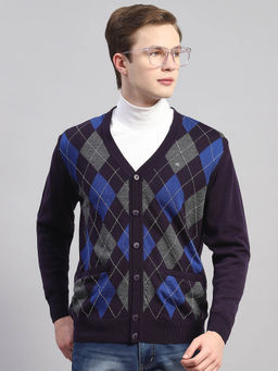 Monte Carlo - Brinjal Woven V-Neck Sweater
