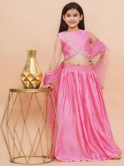 PICCOLO - Handwork Silk Blouse and Lehenga with Organza Dupatta Pink (Set of 3)