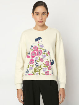 VERO MODA - Off-White Printed Sweatshirt