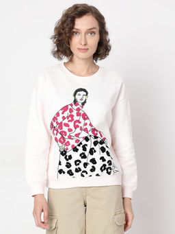 VERO MODA - Off-White Printed Sweatshirt
