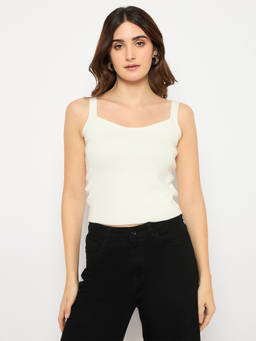 Madame - Sleeveless Solid Off White Sweater