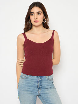 Madame - Sleeveless Solid Red Sweater