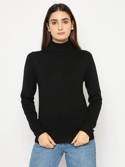 Madame - Turtle Neck Ribbed Cuff Black Sweater
