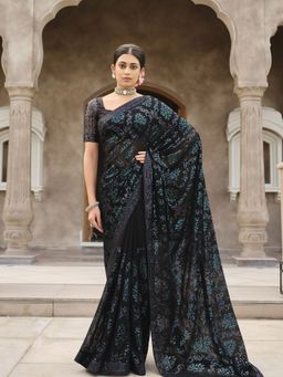 Odette - Black Georgette Sequins Embroidery Saree with Unstitched Blouse