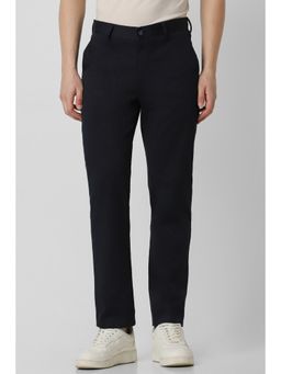 Peter England - Men Navy Blue Solid Slim Fit Casual Trouser