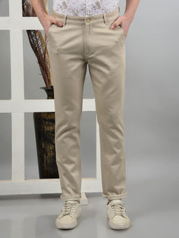 CRIMSOUNE CLUB - Men's Beige Solid Casual Trouser