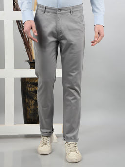 CRIMSOUNE CLUB - Men's Grey Self Design Casual Trouser