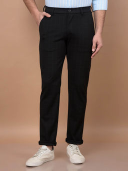 CRIMSOUNE CLUB - Men's Black Checks Casual Trouser